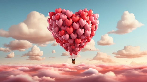 Bellissimo sfondo d'amore di cuori gonfiabili di palloncini a forma di cuore