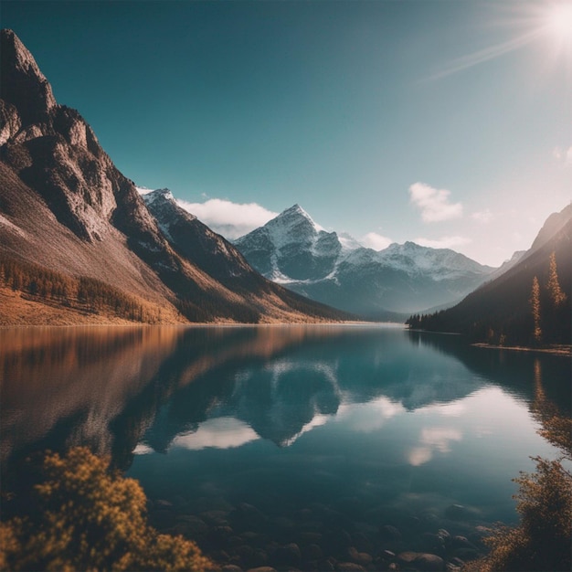 Bellissimo sfondo del lago di montagna generato dall'ai