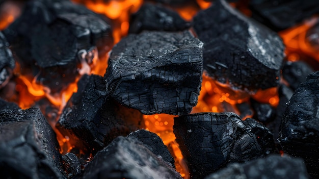 Bellissimo sfondo di carbone in fiamme a colori nero e arancione generato da AI