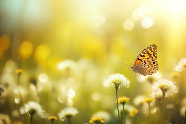 Bellissimo sfondo di fiori di campo con farfalle