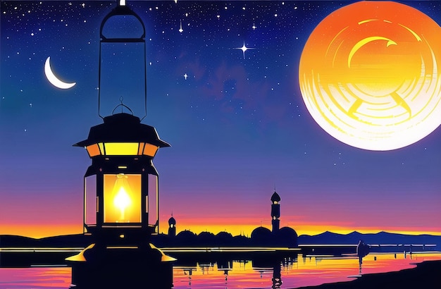 Bellissimo sfondo di lanterna araba Ramadan Kareem Saluti Festa musulmana di Ramzan Generative AI