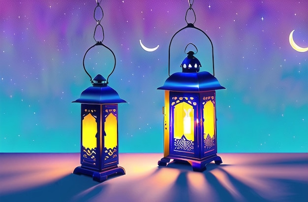 Bellissimo sfondo di lanterna araba Ramadan Kareem Saluti Festa musulmana di Ramzan Generative AI