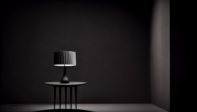Bellissimo sfondo di presentazione minimalista con un tavolo e una lampada bianca contro una parete testurizzata nera Genera Ai