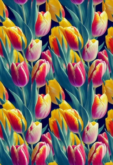 Bellissimo sfondo di tulipani senza cuciture Fiori romantici di lusso sullo sfondo ripetuto Illustrazione 3D