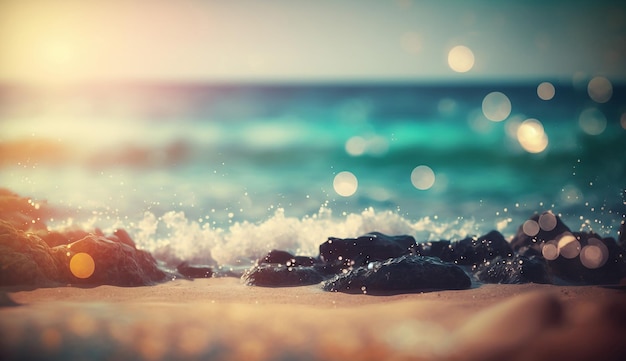 Bellissimo sfondo estivo con spiaggia e bokeh IA generativa