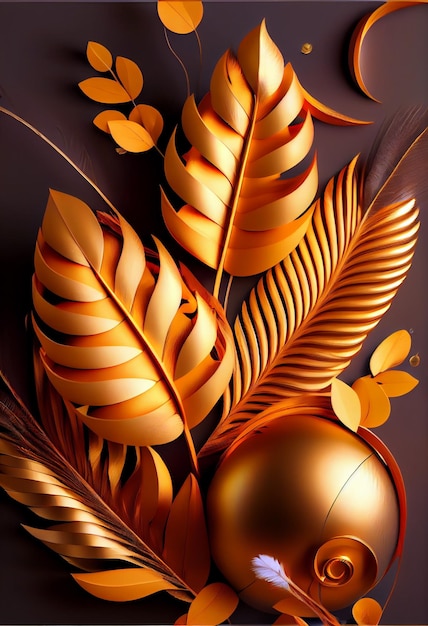 Bellissimo sfondo illustrato con foglie d'oro e ornamenti per sfondo o carta da parati