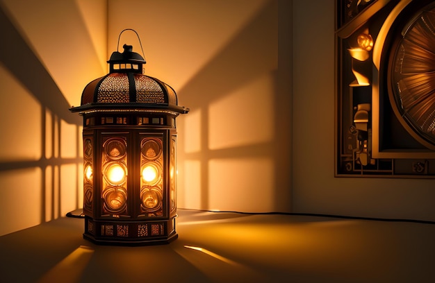 Bellissimo sfondo Lanterna per Ramadan Kareem Eid Mubarak con banner spazio copia AI generativa