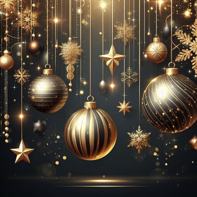 Bellissimo sfondo natalizio di lusso con palle appese generate dall'AI