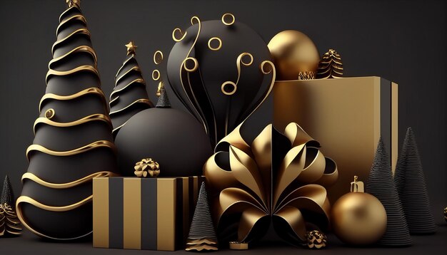 Bellissimo sfondo natalizio realistico in nero e oro IA generativa