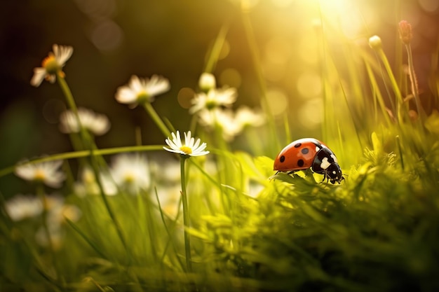 Bellissimo sfondo naturale con coccinelle