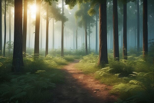 Bellissimo sfondo naturale dell'alba della foresta