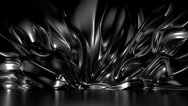 Bellissimo sfondo nero elegante con pieghe e turbinii rendering 3d illustrazione