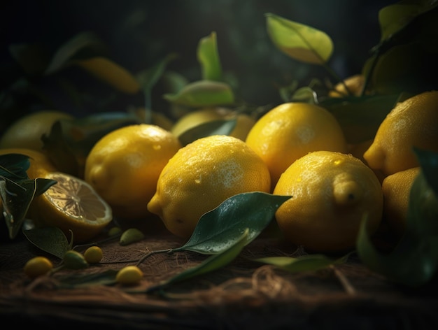 Bellissimo sfondo organico di limoni appena raccolti creato con la tecnologia Generative AI