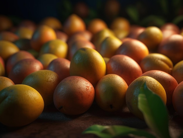 Bellissimo sfondo organico di mango appena raccolto creato con la tecnologia Generative AI