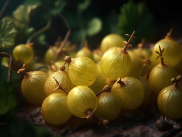 Bellissimo sfondo organico di uva spina appena raccolta creato con la tecnologia Generative AI