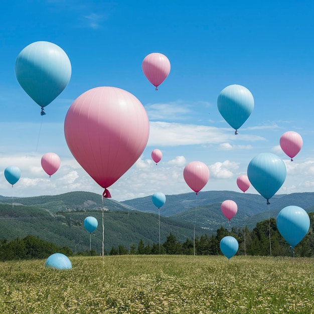 Bellissimo sfondo panoramico con palloncini rosa e blu