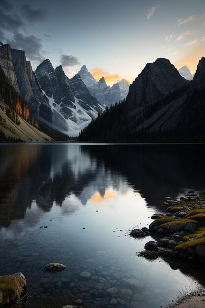 Bellissimo sfondo per la fotografia di paesaggio, picchi, lago, canyon, cielo, nuvole bianche