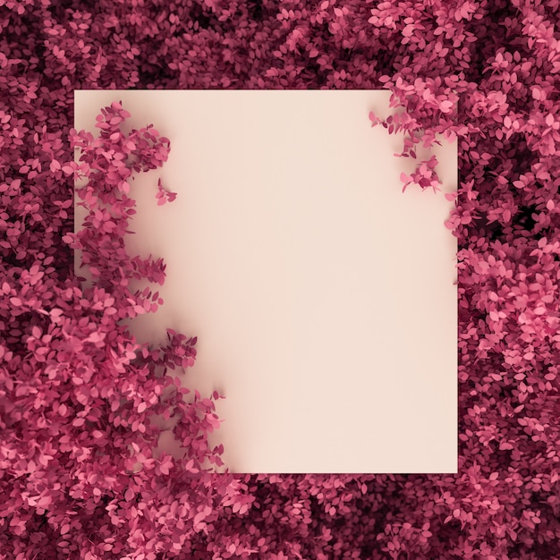 Bellissimo sfondo rosa con foglie, stagione dell'anno. Rendering 3d.