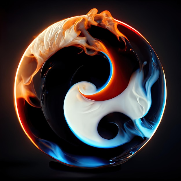 Bellissimo simbolo yin e yang nel fuoco e nel ghiaccio