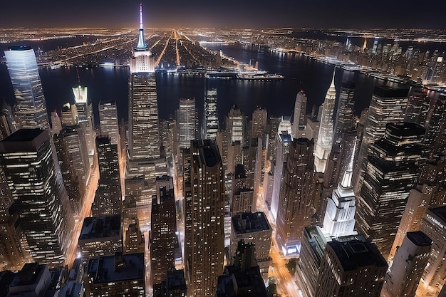 Bellissimo skyline di New York di notte