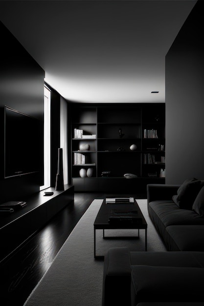 bellissimo soggiorno in bianco e nero con mobili di lusso