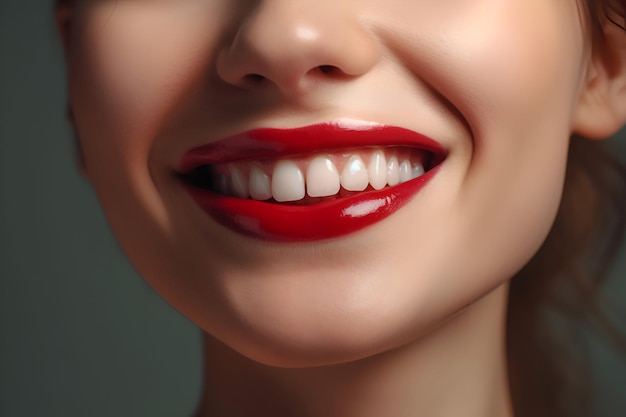 Bellissimo sorriso femminile con denti bianchi da vicino