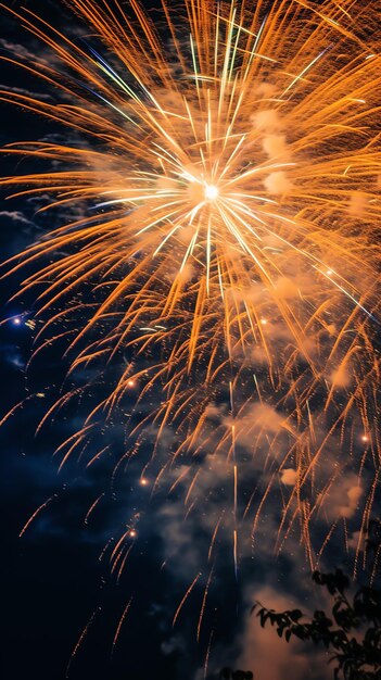 Bellissimo spettacolo di fuochi d'artificio con paesaggio cittadino di notte per la celebrazione di un buon anno nuovo