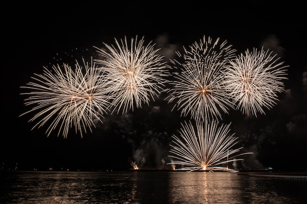 Bellissimo spettacolo pirotecnico per festeggiare sul mare