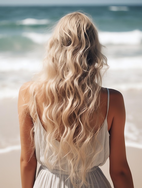 bellissimo stile di capelli con onde da spiaggia