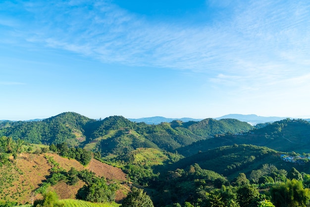 bellissimo strato di collina di montagna con cielo blu