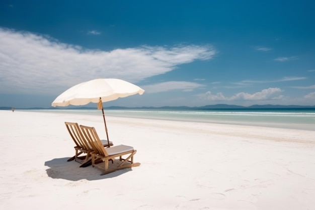 Bellissimo striscione da spiaggia Sedie di sabbia bianca e ombrellone Viaggi turismo ampio sfondo panoramico