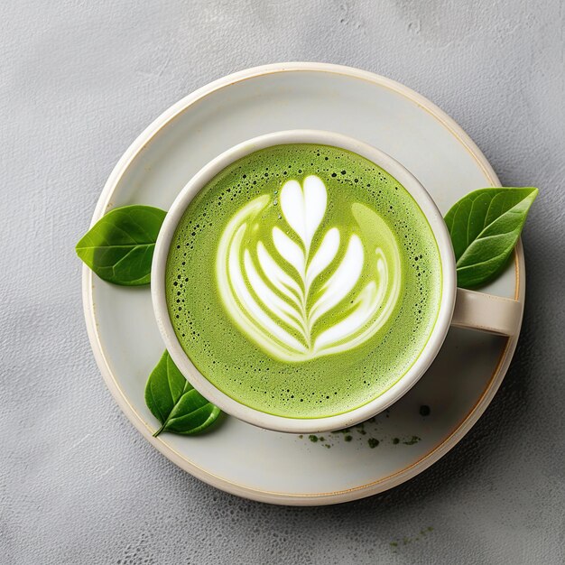 bellissimo tè verde matcha latte sul tavolo