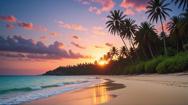 Bellissimo tramonto sulla spiaggia del paradiso tropicale Colorato paesaggio d'estate tropicale ispiratore