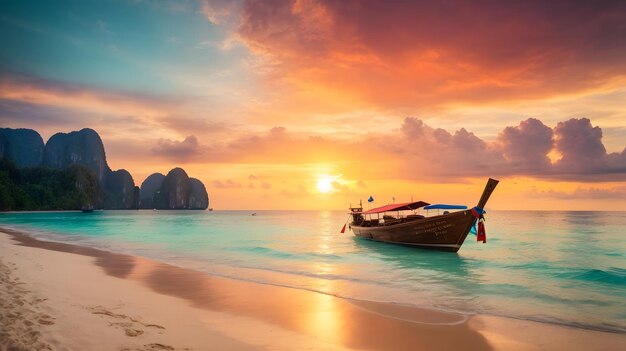 bellissimo tramonto sulla spiaggia di Phi Phi in Thailandia