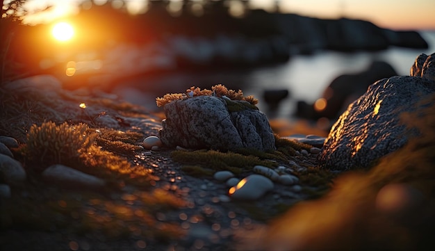 Bellissimo tramonto sulla spiaggia durante l'ora d'oro Sfondo generato dall'intelligenza artificiale