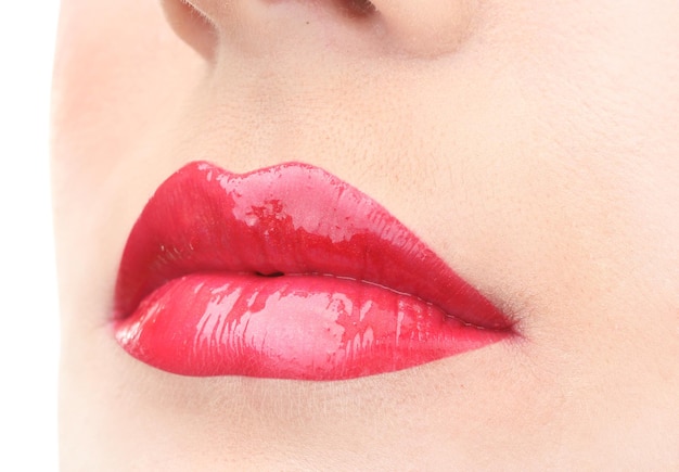 Bellissimo trucco di labbra rosse lucide glamour