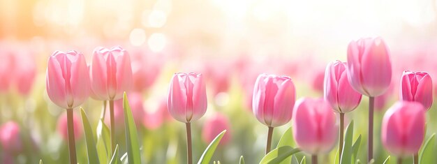 Bellissimo tulipano rosa su uno sfondo soleggiato primaverile sfocato IA generativa