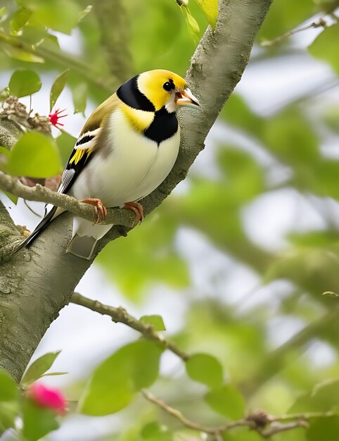 Bellissimo uccello cardellino nell'albero