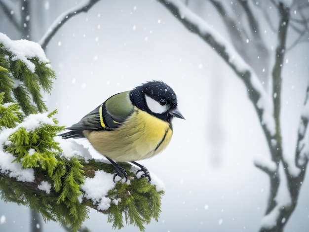 bellissimo uccello seduto nel tardo autunno nel parco su un ramo di betulla nella neve