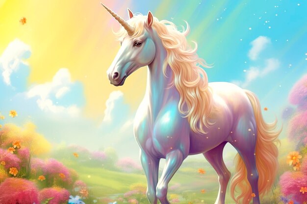 Bellissimo unicorno con colori chiari AI Generativo