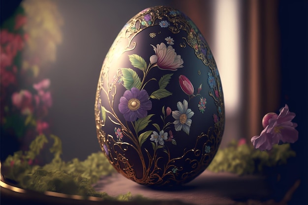 Bellissimo uovo di Pasqua con disegno floreale nella parte più orientale