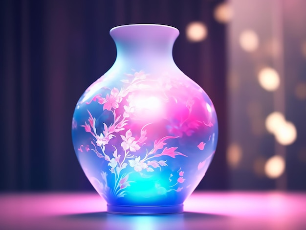 Bellissimo vaso con riflessi luminosi olografici
