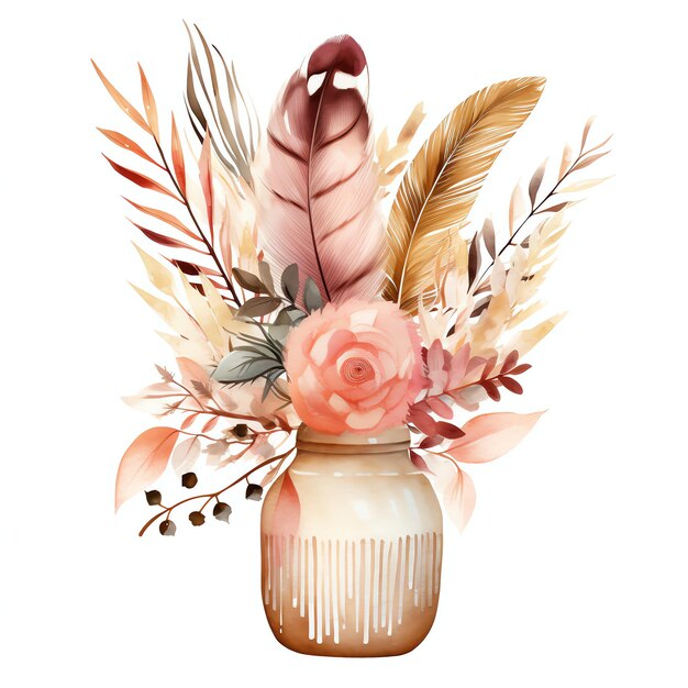 bellissimo vaso in un'illustrazione di clipart in stile boho