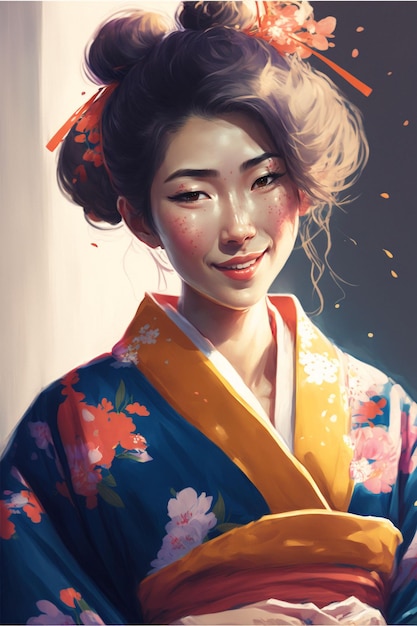 Bellissimo vestito da donna giapponese in kimono