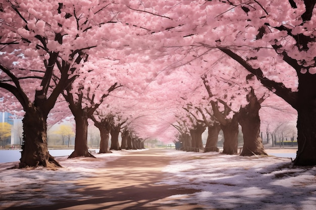 Bellissimo vicolo di alberi di ciliegio in fiore sakura