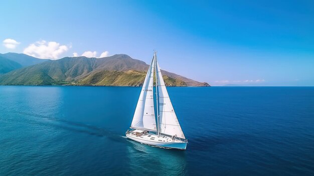 Bellissimo yacht in barca a vela sul mare con cielo blu