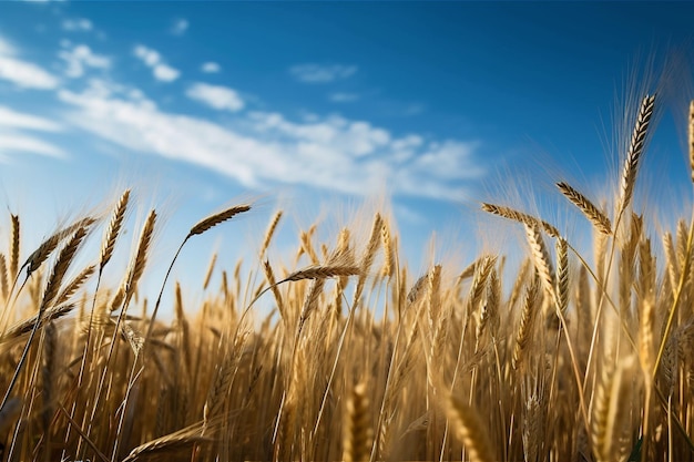 Bello del campo di grano dorato in estate contro il cielo blu con nuvole bianche IA generativa