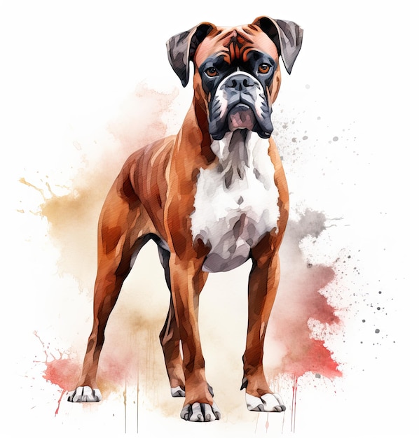 Bello ed elegante cane boxer su sfondo bianco cane forte e fedele IA generativa