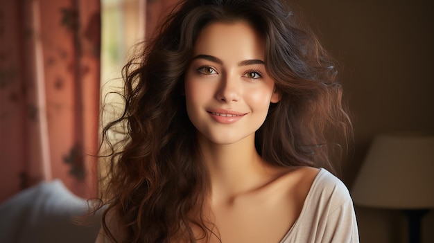 Bello giovane sorriso asiatico caucasico della donna con la cosmetologia naturale di trucco del fronte della pelle fresca pulita