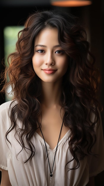 Bello giovane sorriso asiatico caucasico della donna con la cosmetologia naturale di trucco del fronte della pelle fresca pulita